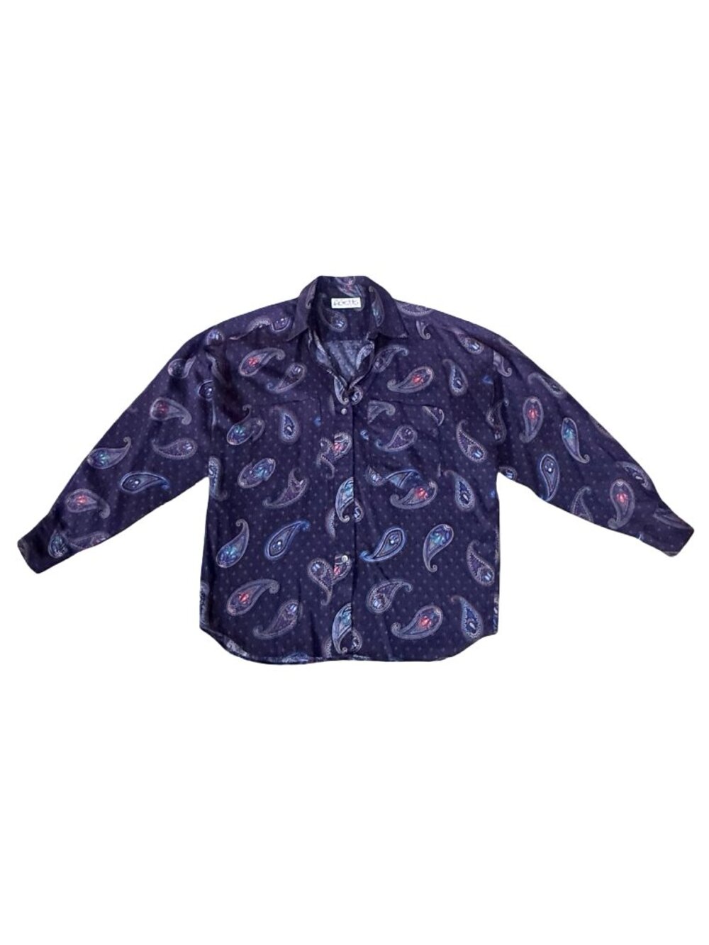 Vintage Focus Purple Paisley Button Front Blouse Women’s Oversized 1980s